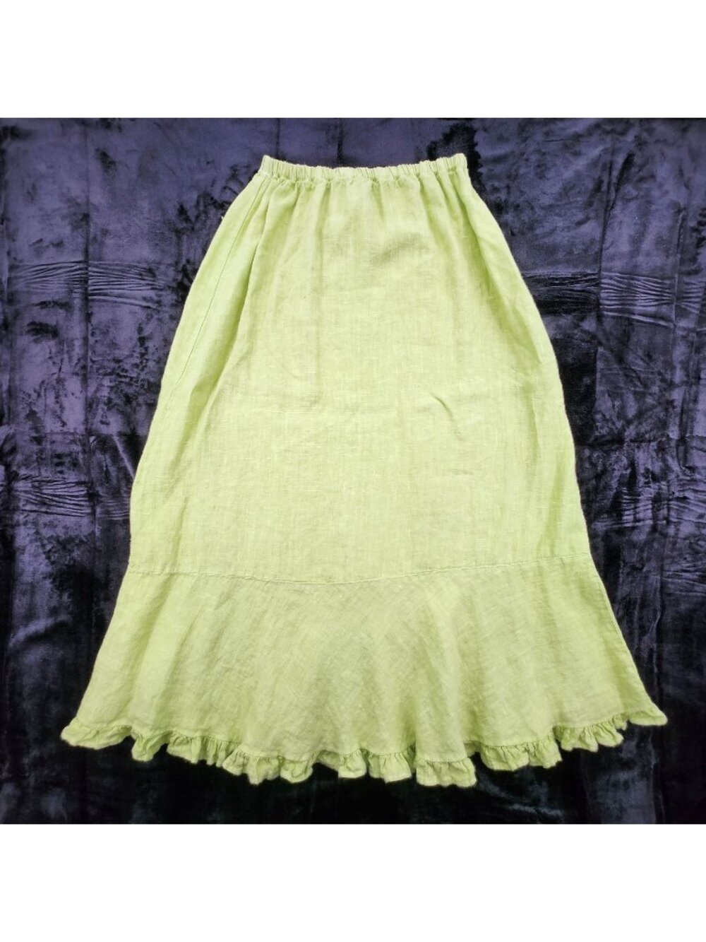 Vintage Match Point Linen Skirt XL Green Ruffle Tiered Boho Coastal Beach Airy